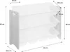 A white storage shelf unit with multiple compartments, showing dimensions. Produktbild-Vorschau