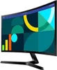 A curved computer monitor with a colorful abstract graphic displayed on its screen, shown from a three-quarter angle on its stand. Produktbild-Vorschau