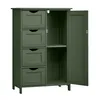 A green cabinet with four drawers and a door, shown against a white background. Produktbild-Vorschau