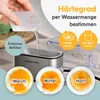 A hand pouring water into an egg cooker, with examples of soft, medium, and hard-boiled eggs displayed. Produktbild-Vorschau