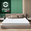 A mattress on a bed in a bedroom setting, with decorative wall panels and nightstands. Voir les images du produit