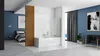 A modern bathroom with a bathtub and a bedroom area separated by a wooden partition. Produktbild-Vorschau