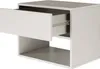 A white nightstand with one drawer pulled out. Produktbild-Vorschau