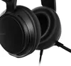 A close-up shot of a black gaming headset, focusing on the earcups and part of the headband. Produktbild-Vorschau