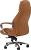 A side view of a brown leather office chair on a white background. Produktbild-Vorschau