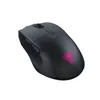 A black wireless gaming mouse with pink lighting on a white background. Produktbild-Vorschau