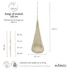 A diagram showing the dimensions and specifications of a hanging chair, with a product image on the right. Náhľad obrázku produktu