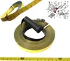 A collage of images showing a measuring tape, a close-up of a measuring tape reel, and an exploded diagram of a reel mechanism. Produktbild-Vorschau