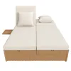 A white and brown rattan garden sofa with cushions and a small side table, presented on a white background. Anteprima dell’immagine prodotto