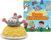 A toy figurine of a mouse emerging from spaghetti, next to a colorful illustration featuring various cartoon characters and the text "Hurra Kinderlieder". Produktbild-Vorschau