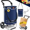 A collage of images showing a blue shopping trolley, a blue shoulder bag, a keychain with a shopping chip, and a cardboard box on a smaller trolley. Produktbild-Vorschau