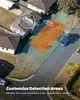 Aerial view of a residential property with highlighted detection zones for a security camera. Produktbild-Vorschau