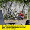 A woman is cleaning a bicycle with a portable pressure washer. Náhled obrázku produktu