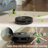 A collage showing a robot vacuum cleaner in action and a close-up of its cleaning mechanism. Produktbild-Vorschau