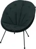 A dark gray, round, tufted cushion chair with black metal legs, isolated on a white background. Produktbild-Vorschau