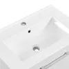 Close-up of a white ceramic bathroom sink with a chrome faucet and drain. Produktbild-Vorschau