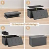 A four-panel collage showing the assembly steps of a storage ottoman. Anteprima dell’immagine prodotto