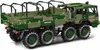 A detailed view of a green and camouflage-colored toy truck with multiple wheels. Produktbild-Vorschau