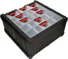 A black storage organizer with multiple clear compartments and red latches. Produktbild-Vorschau
