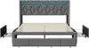 A bed frame with a headboard and integrated LED lighting, shown from the front with drawers extended. Náhľad obrázku produktu