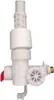 A white plastic toilet fill valve with a red lever and brass fitting. Produktbild-Vorschau