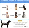 A collage of dog breeds with their names and a diagram illustrating how to measure a dog's body length, along with text providing size recommendations. Produktbild-Vorschau