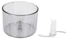 A clear plastic mixing bowl and a blade attachment for a food processor or blender are shown against a white background. Produktbild-Vorschau