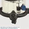 Close-up of the lower part of a vacuum cleaner, showing its base, wheels, and a blue cap. Produktbild-Vorschau