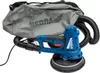 A blue and black drywall sander with a gray dust bag and black hose, isolated on a white background. Náhled obrázku produktu