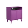 A purple cabinet with two doors and an open shelf above. Voir les images du produit