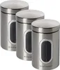 Three silver metal storage canisters with clear windows are arranged in a row against a white background. Produktbild-Vorschau