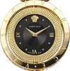 Close-up of a luxury watch face with gold accents and a black dial. Produktbild-Vorschau