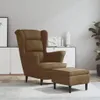 A brown velvet wingback chair and ottoman are shown in a room with a white cabinet and a plant. Produktbild-Vorschau