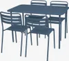 sweeek - Gartentisch + 4 Stühle aus Stahl - Marineblau Produktbild-Vorschau 1