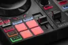 A close-up view of a DJ controller's control panel, showing various buttons, sliders, and a jog wheel. Produktbild-Vorschau