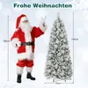 Santa Claus standing next to a flocked Christmas tree with size indicators. Podgląd zdjęcia produktu
