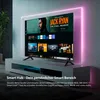 A modern living room setup featuring a large TV on a stand, with ambient lighting. Produktbild-Vorschau