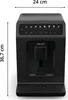 A front view of a black KRUPS espresso and cappuccino machine with dimensions indicated. Voir les images du produit