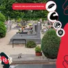 A cemetery scene with gravestones and a bench, overlaid with marketing graphics. Voir les images du produit
