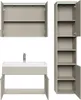 A set of bathroom furniture including a medicine cabinet, a sink vanity, and a tall cabinet, displayed against a white background. Produktbild-Vorschau