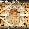 A wooden box filled with firewood, with dimensions indicated by overlays. Produktbild-Vorschau