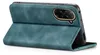 A teal flip case for a smartphone is shown standing upright, displaying the camera cutout. Produktbild-Vorschau