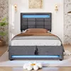 A modern upholstered bed with LED lighting in a bedroom setting. Produktbild-Vorschau
