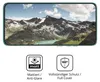 A smartphone screen displaying a mountain landscape, with two icons and text below indicating product features. Produktbild-Vorschau