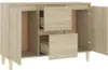 A wooden sideboard with open doors and drawers, showing its interior. Náhľad obrázku produktu