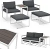 Collage of outdoor furniture pieces including chairs, ottomans, and a sofa set. Produktbild-Vorschau