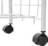 A close-up view of the bottom section of a white metal rolling cart, focusing on two of its black casters. Náhľad obrázku produktu
