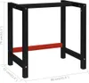 A black metal workbench frame with a red crossbar, shown against a white background with dimensions indicated. Náhľad obrázku produktu
