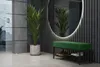 A modern entryway with a green bench and shoe rack. Produktbild-Vorschau
