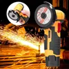 A close-up shot of a mini angle grinder in action, with sparks flying, and a smaller inset image of the grinder being held. Náhľad obrázku produktu